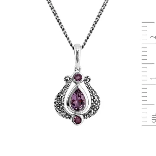 0,3 Karat Amethyst & Markasit 925 Sterlingsilber Jugendstil 45cm Halskette