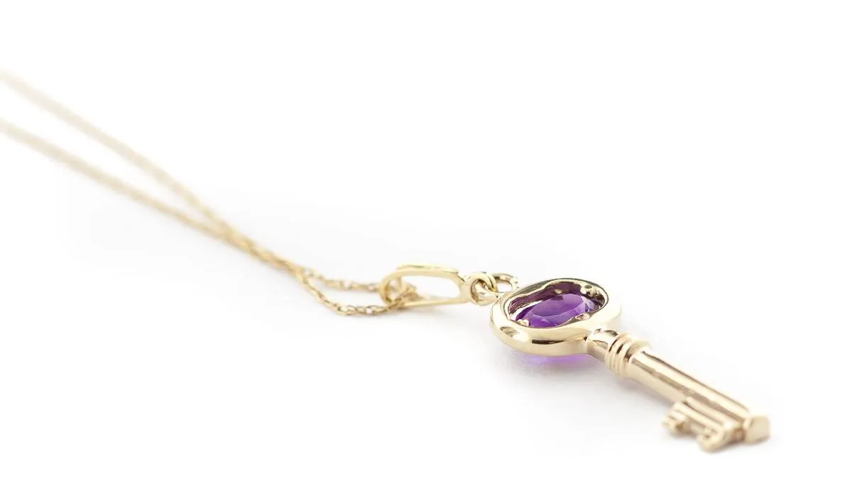 0.5 Carat 14K Solid Yellow Gold Key Charm Necklace Purple Amethyst