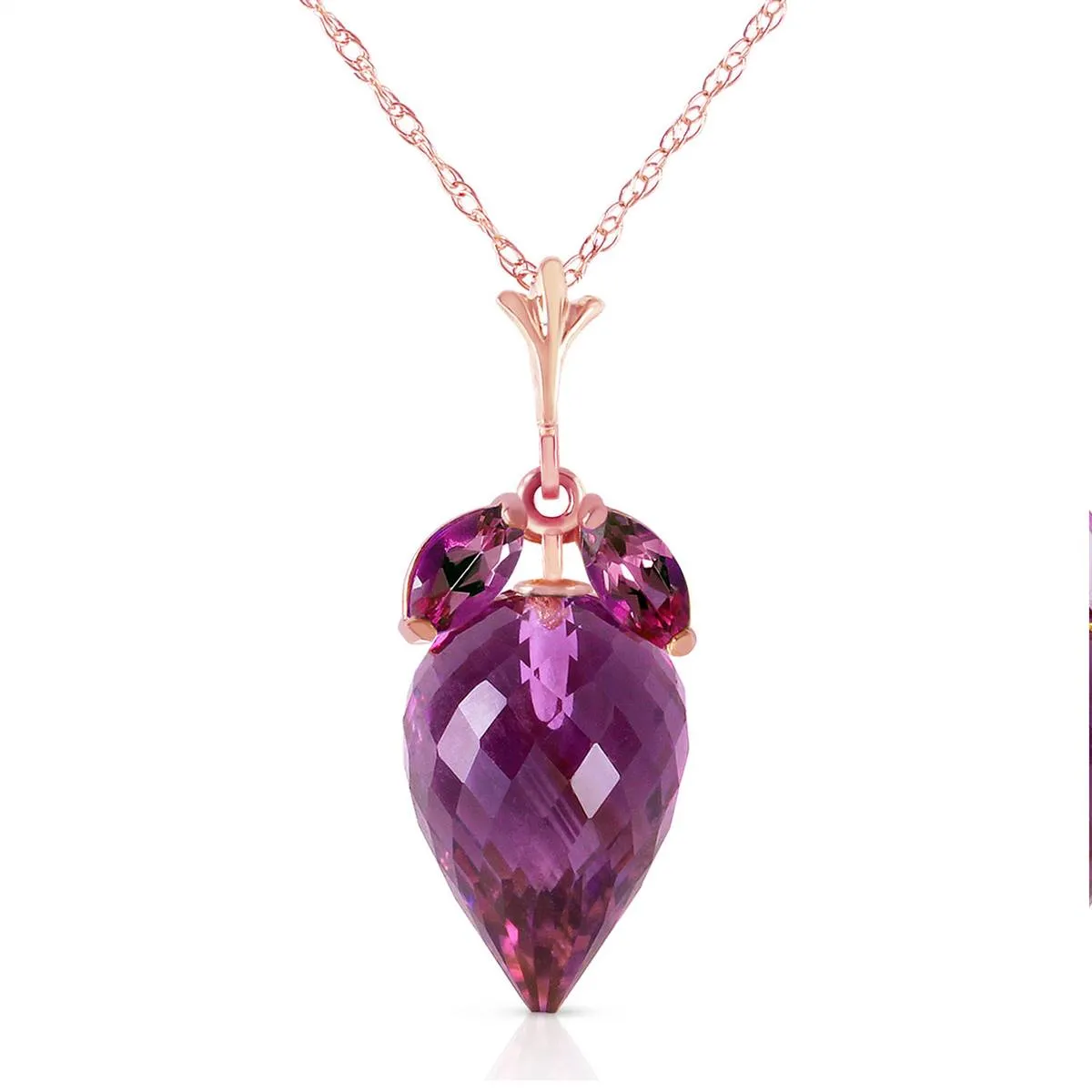 10 Carat 14K Solid Rose Gold Necklace Marquis Pointy Briolette Amethyst