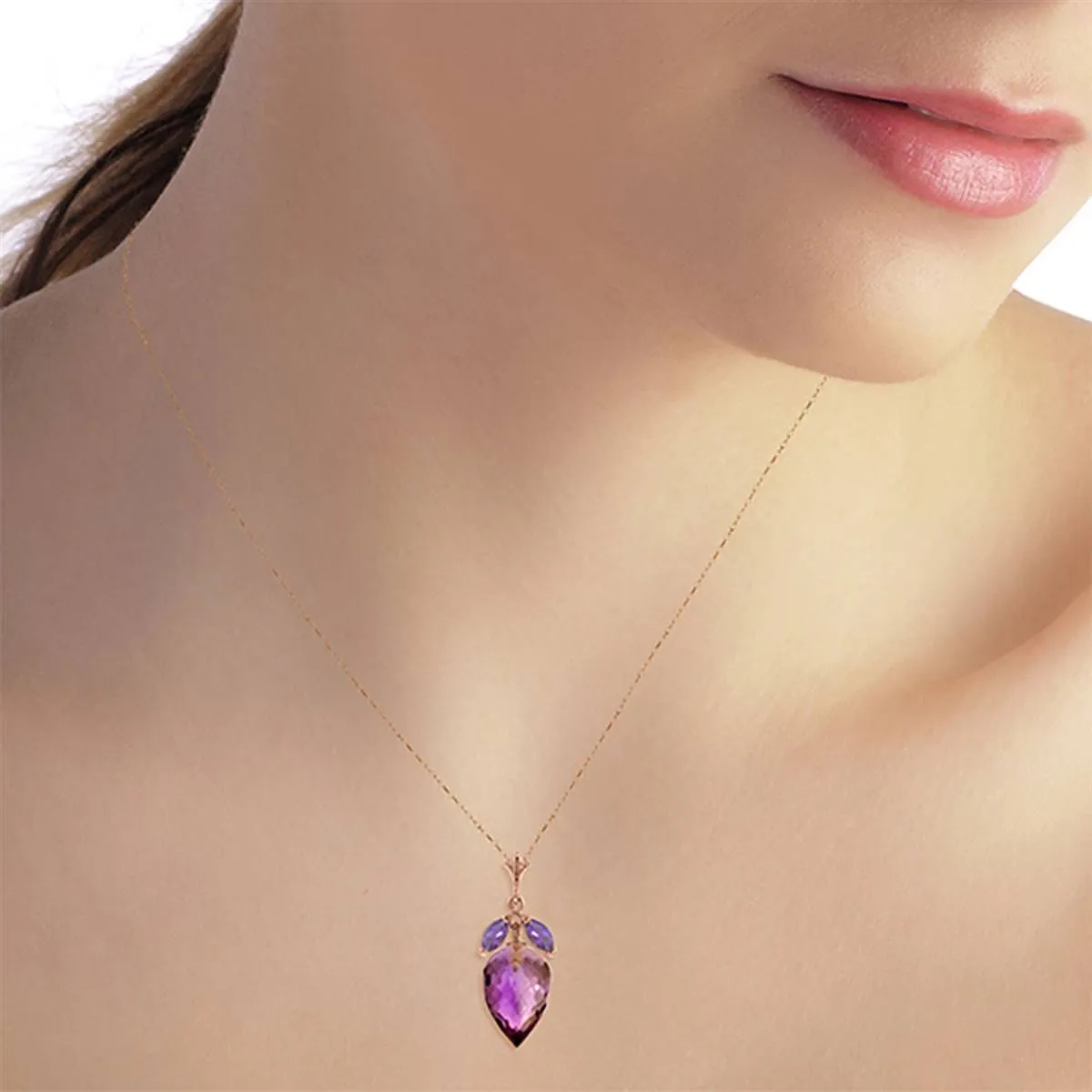 10 Carat 14K Solid Rose Gold Necklace Marquis Pointy Briolette Amethyst