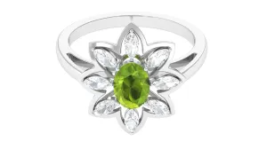 1.25 CT Oval Cut Peridot Cocktail Ring with Moissanite