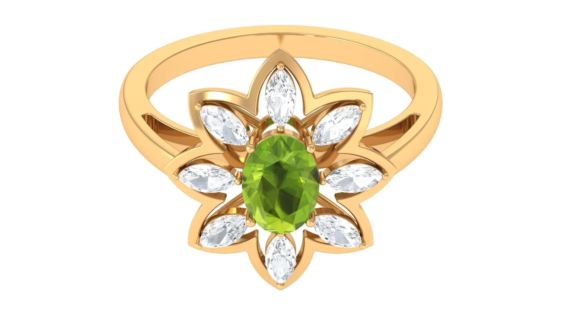 1.25 CT Oval Cut Peridot Cocktail Ring with Moissanite