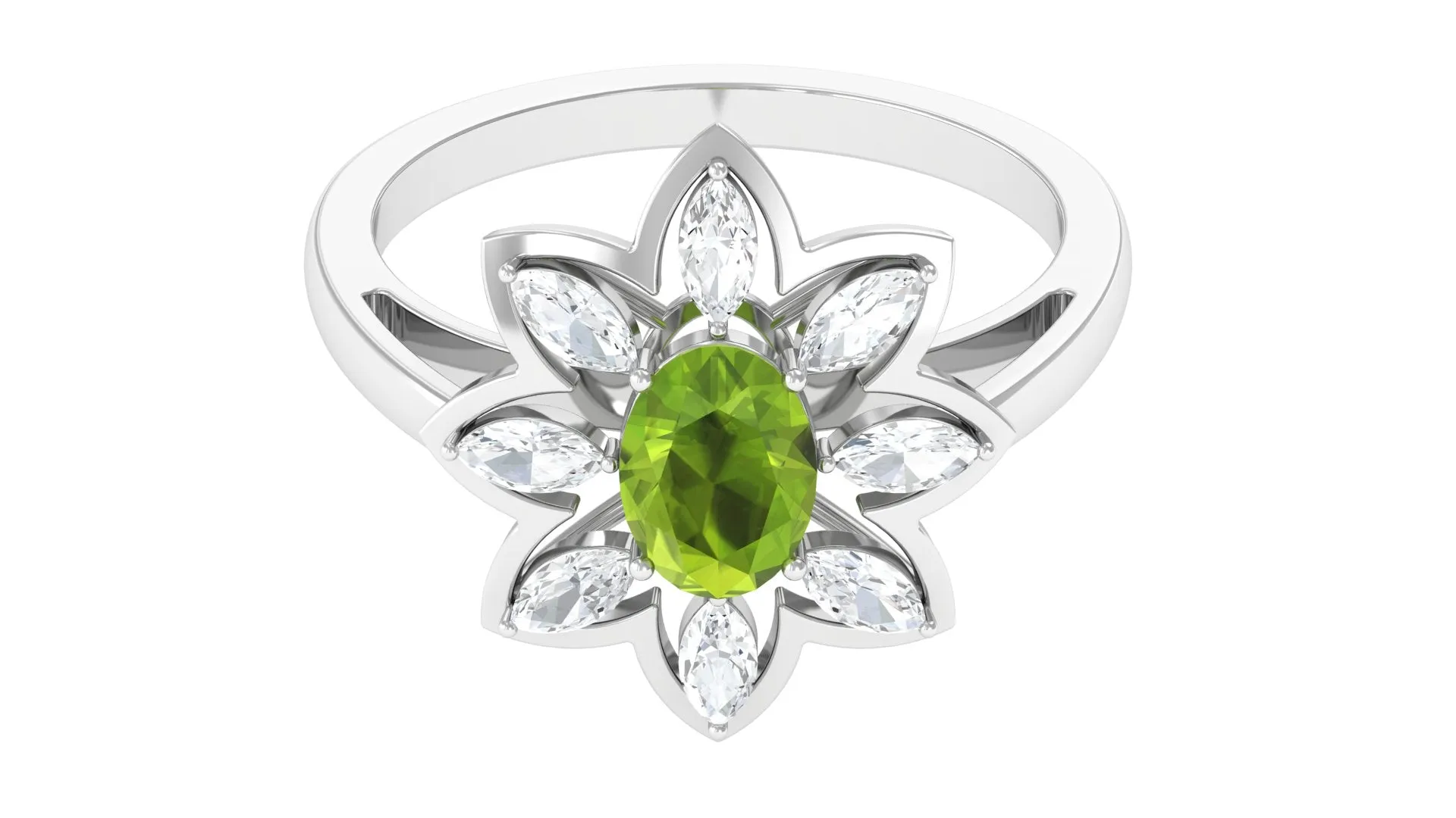 1.25 CT Oval Cut Peridot Cocktail Ring with Moissanite