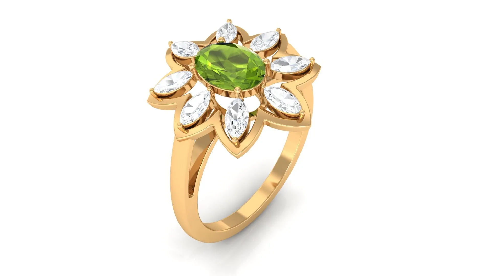 1.25 CT Oval Cut Peridot Cocktail Ring with Moissanite