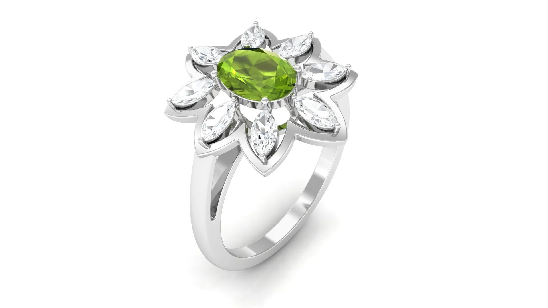 1.25 CT Oval Cut Peridot Cocktail Ring with Moissanite