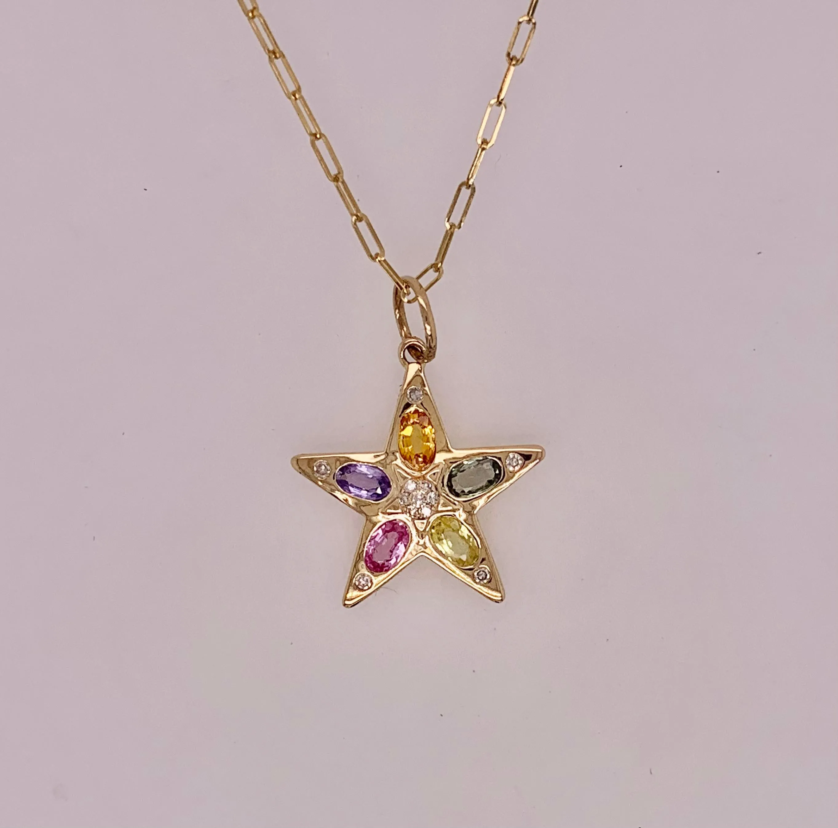 14K Diamond & Gemstone Star Charm