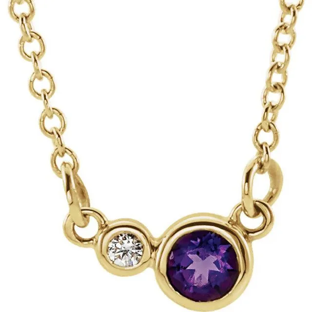 14k Gold 3 MM Amethyst and 0.02 CTW Diamond Necklace