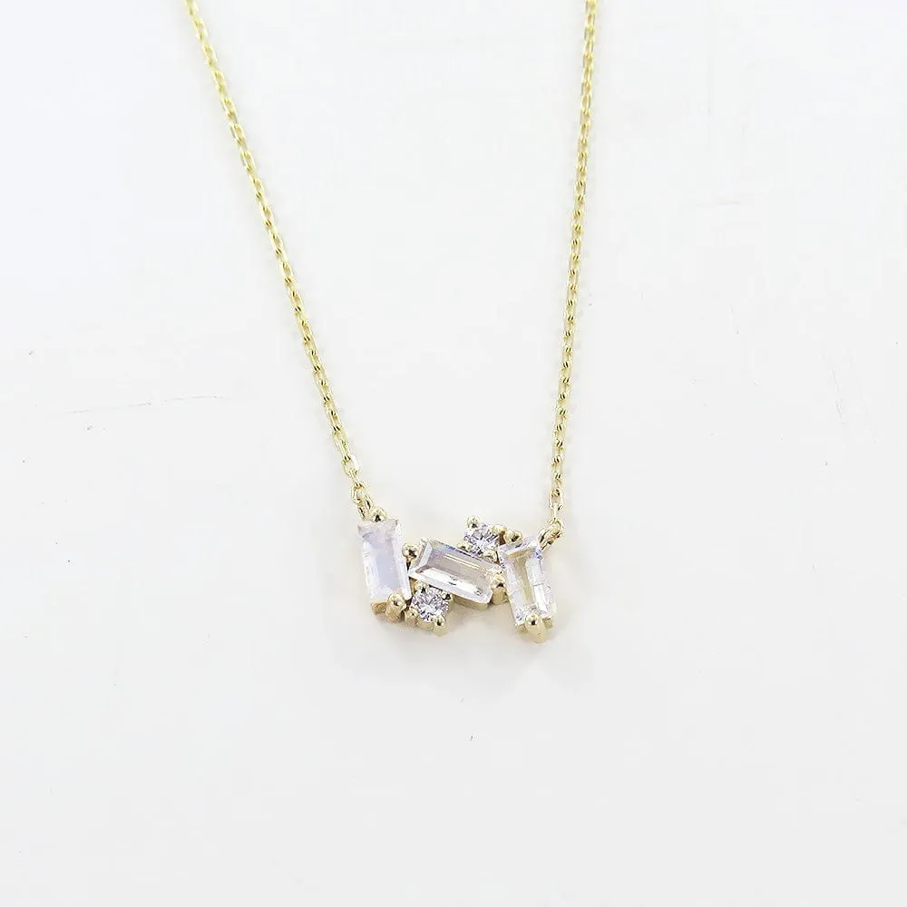 14k Gold Rainbow Moonstone and Diamond Necklace