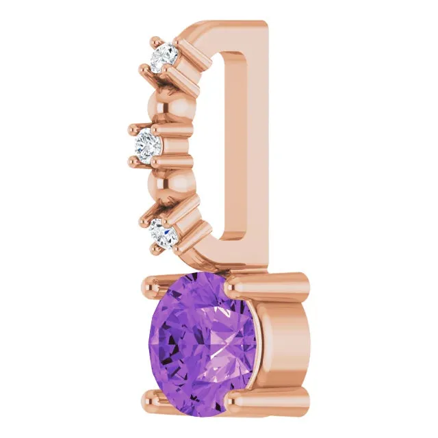 14K Rose Gold Imitation Amethyst & .01 CTW Natural Diamond Charm/Pendant