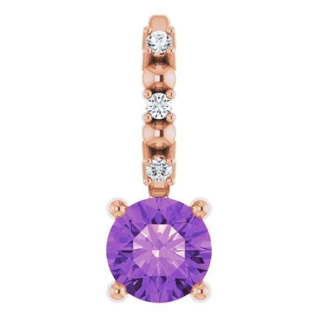 14K Rose Gold Imitation Amethyst & .01 CTW Natural Diamond Charm/Pendant