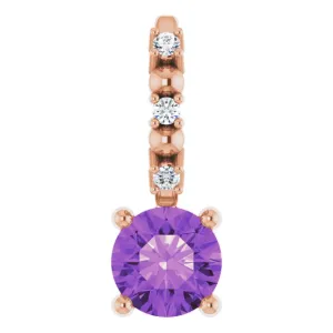 14K Rose Gold Imitation Amethyst & .01 CTW Natural Diamond Charm/Pendant