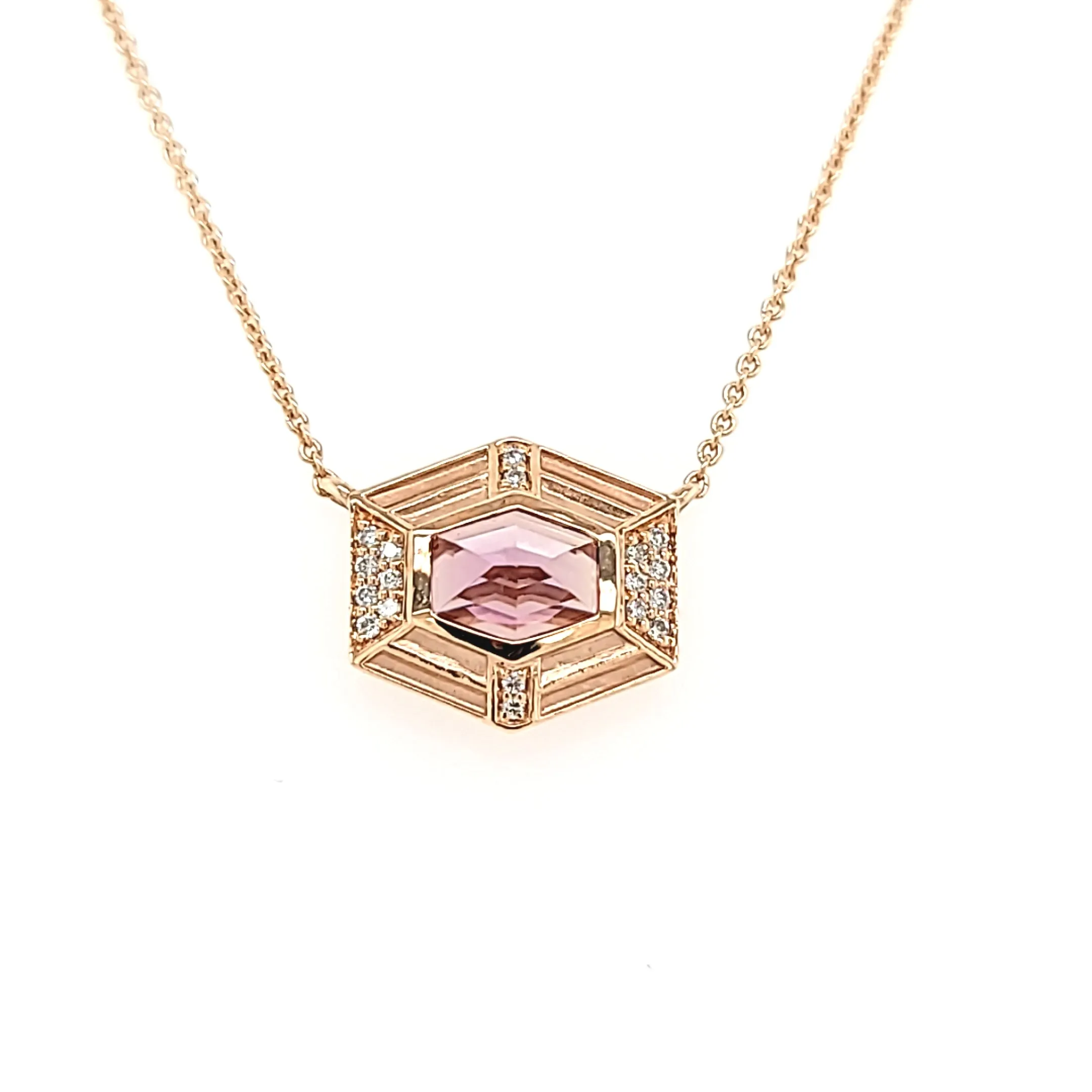 14k Rose Gold Pointed Amethyst Necklace (I7632)