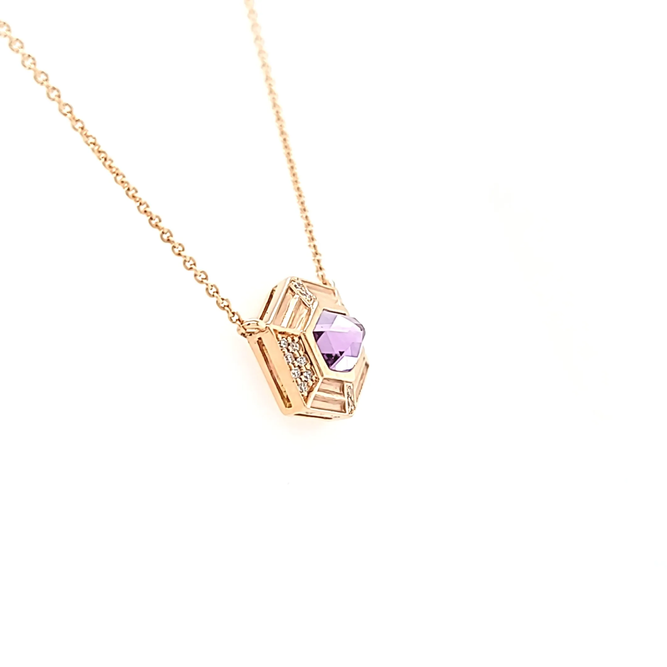 14k Rose Gold Pointed Amethyst Necklace (I7632)