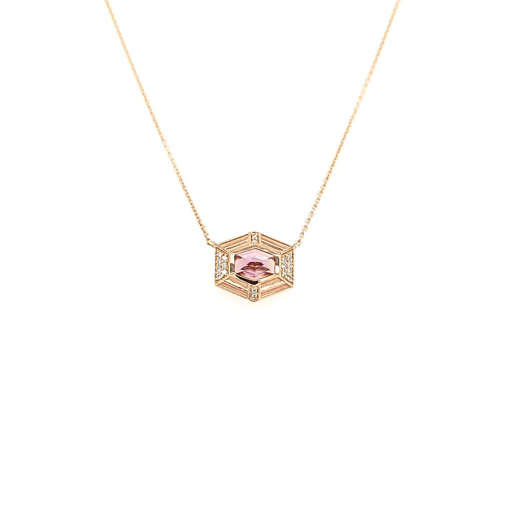 14k Rose Gold Pointed Amethyst Necklace (I7632)