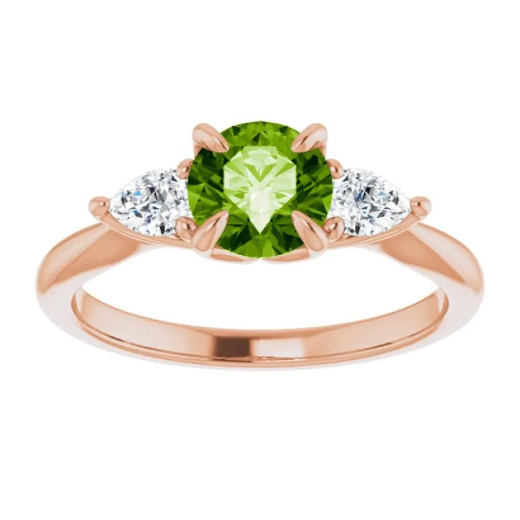 14K Rose Natural Peridot & 1/4 CTW Natural Diamond Ring