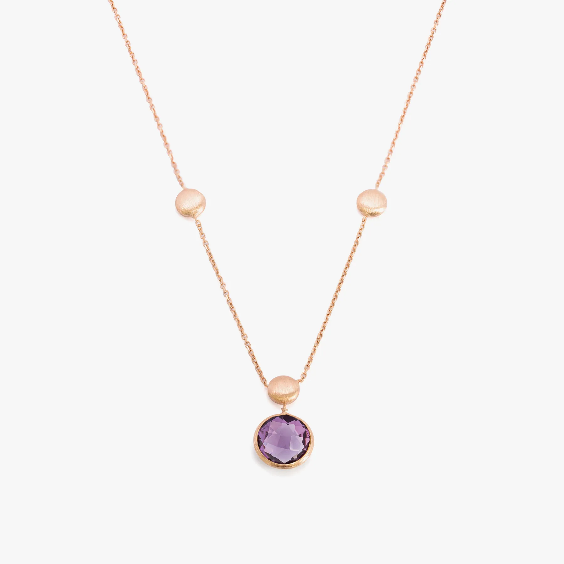 14K satin rose gold Kensington single stone necklace with amethyst