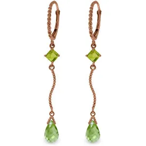 14K Solid Rose Gold Leverback Earrings Peridot Certified