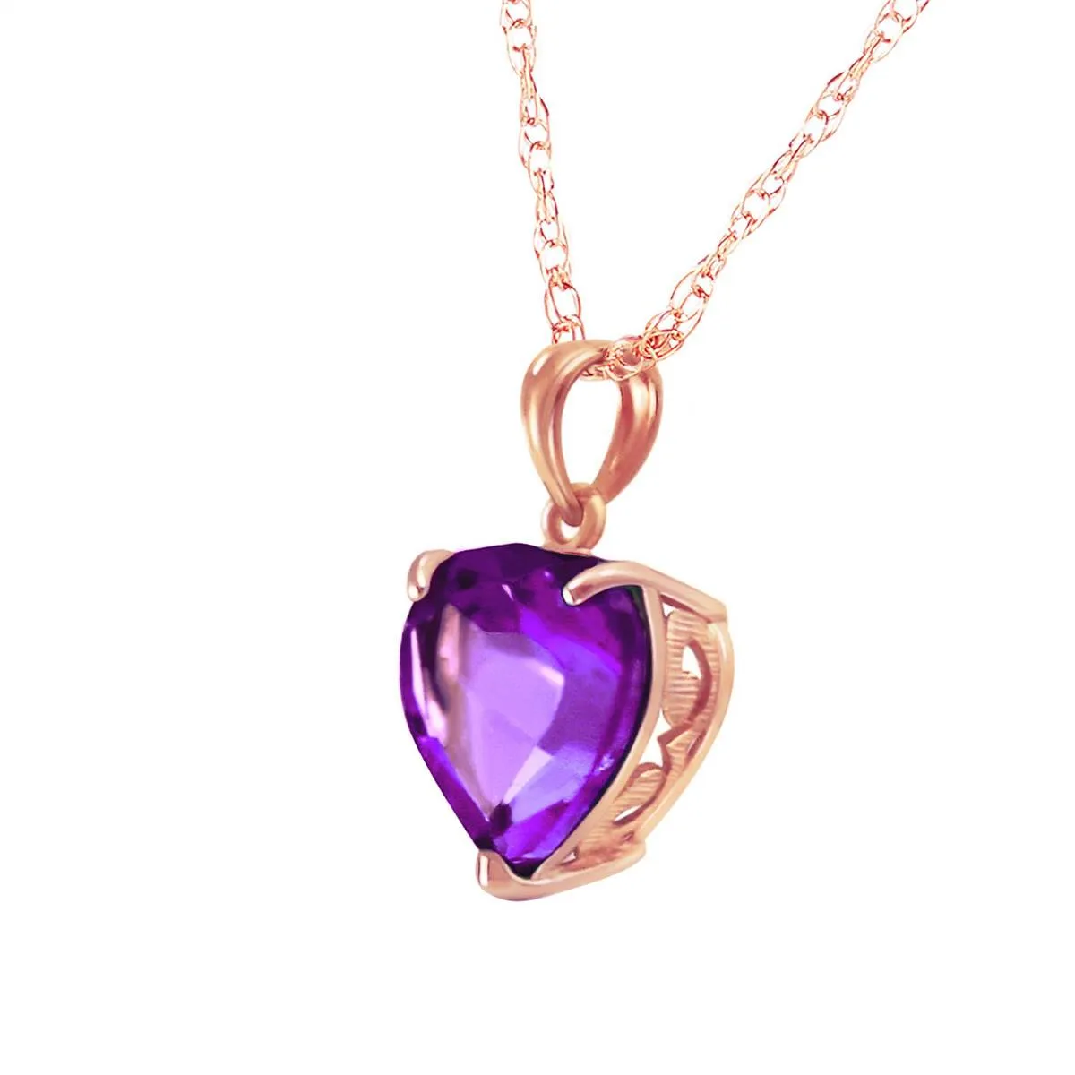 14K Solid Rose Gold Necklace w/ Natural 10mm Heart Amethyst