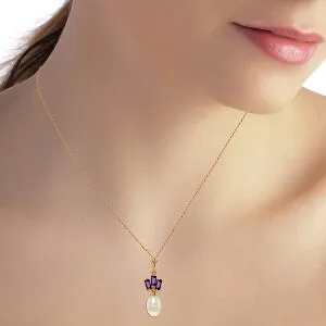 14K Solid Rose Gold Necklace w/ Pearl & Amethysts