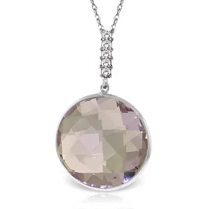 14K Solid White Gold Necklace w/ Diamonds & Checkerboard Cut Amethyst