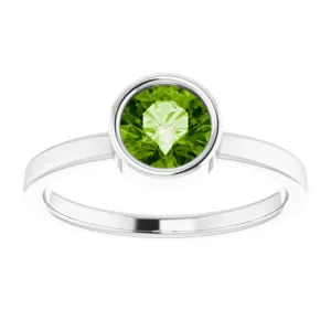 14K White 6 mm Natural Peridot Ring