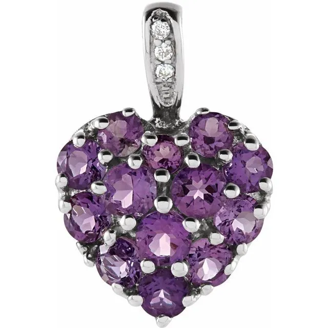 14K White Gold Amethyst & .01 CTW Diamond Heart Pendant