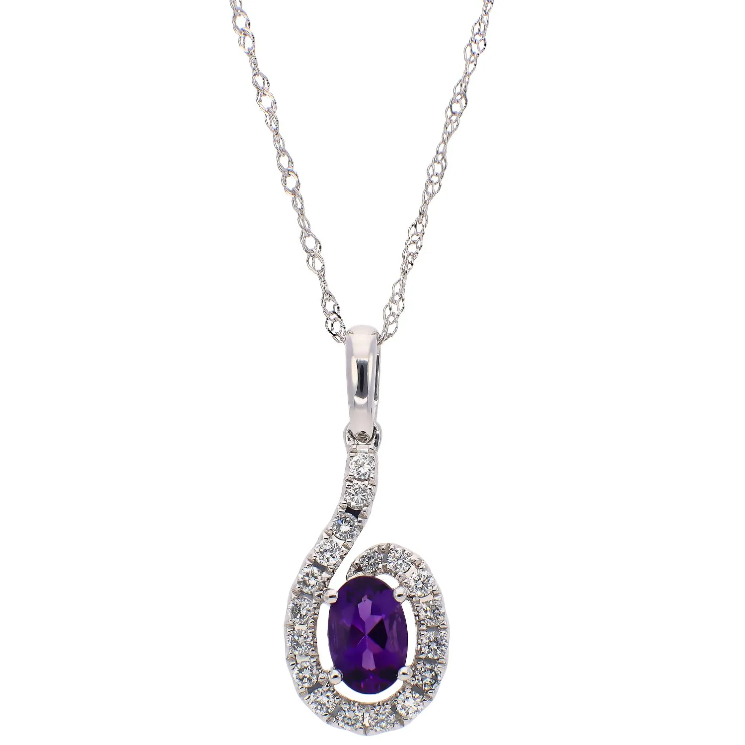 14K White Gold Amethyst and Diamond Necklace