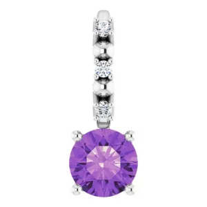 14K White Gold Imitation Amethyst & .01 CTW Natural Diamond Charm/Pendant