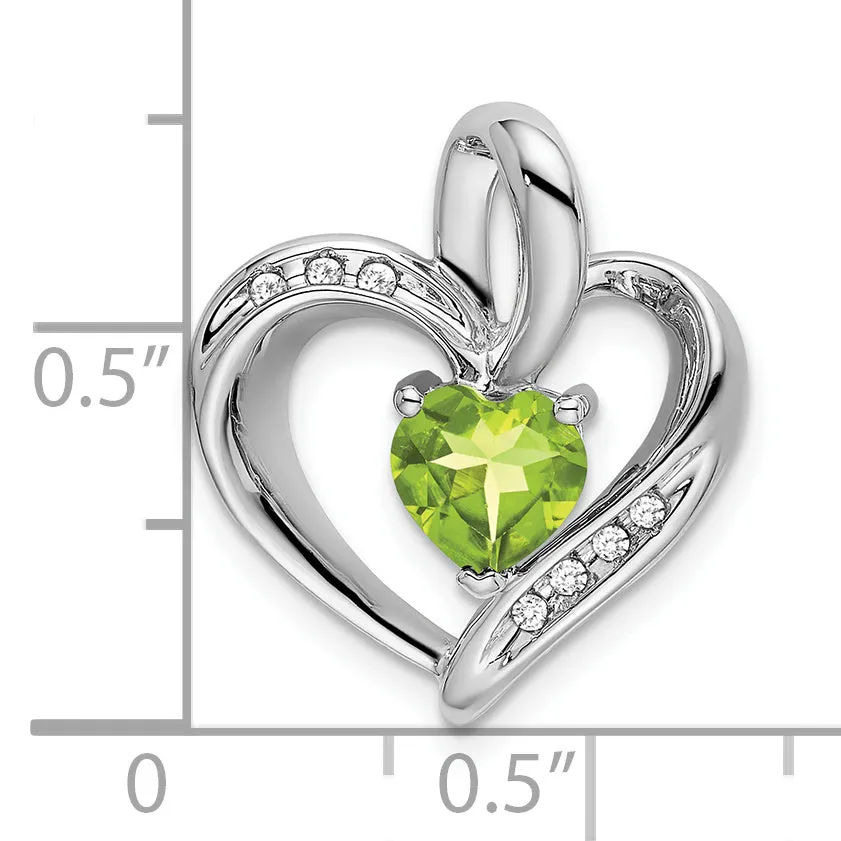 14k White Gold Peridot and Diamond Heart Pendant