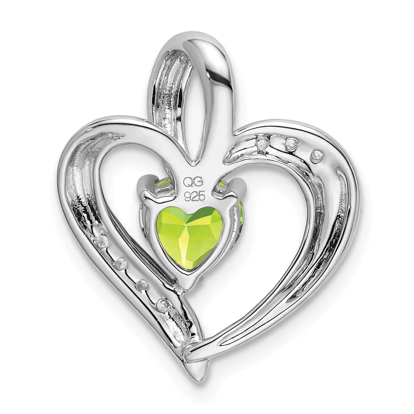 14k White Gold Peridot and Diamond Heart Pendant