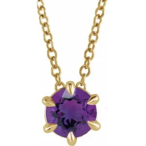 14k Yellow Gold Amethyst 6-Prong Pendant Necklace