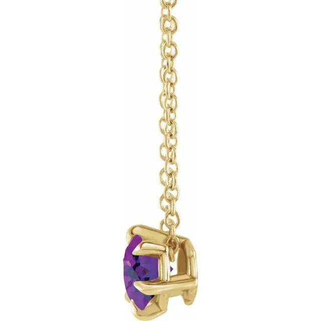 14k Yellow Gold Amethyst 6-Prong Pendant Necklace