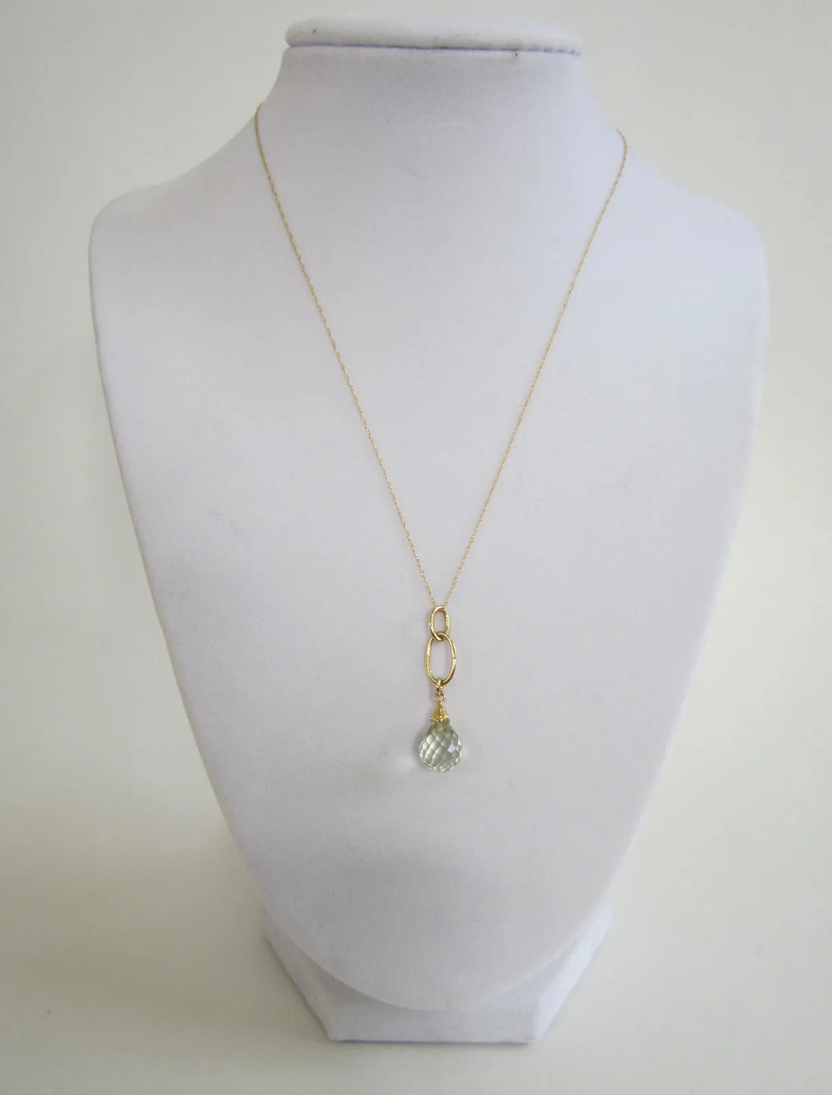 14K Yellow Gold Green Amethyst Necklace/Earrings Set