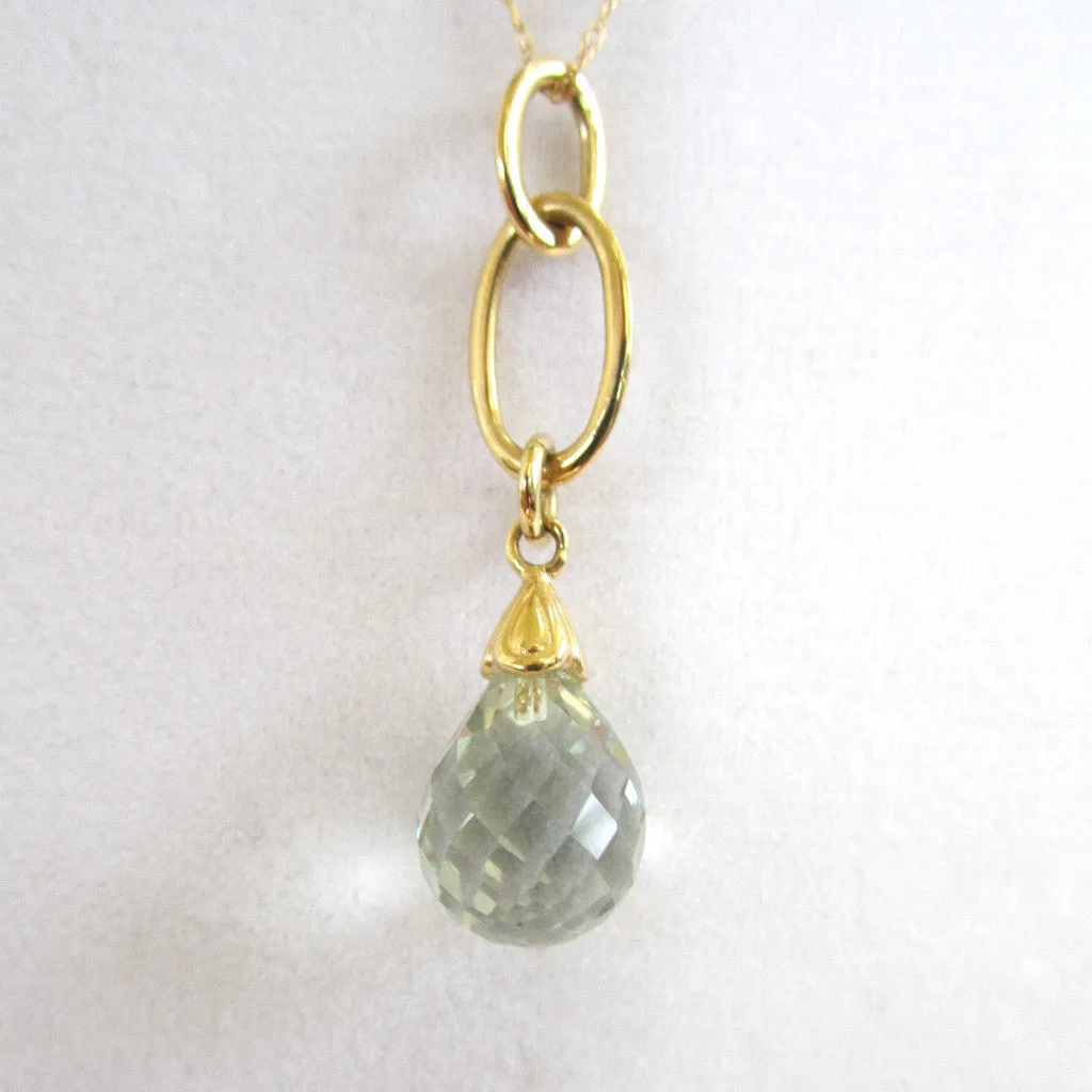 14K Yellow Gold Green Amethyst Necklace/Earrings Set