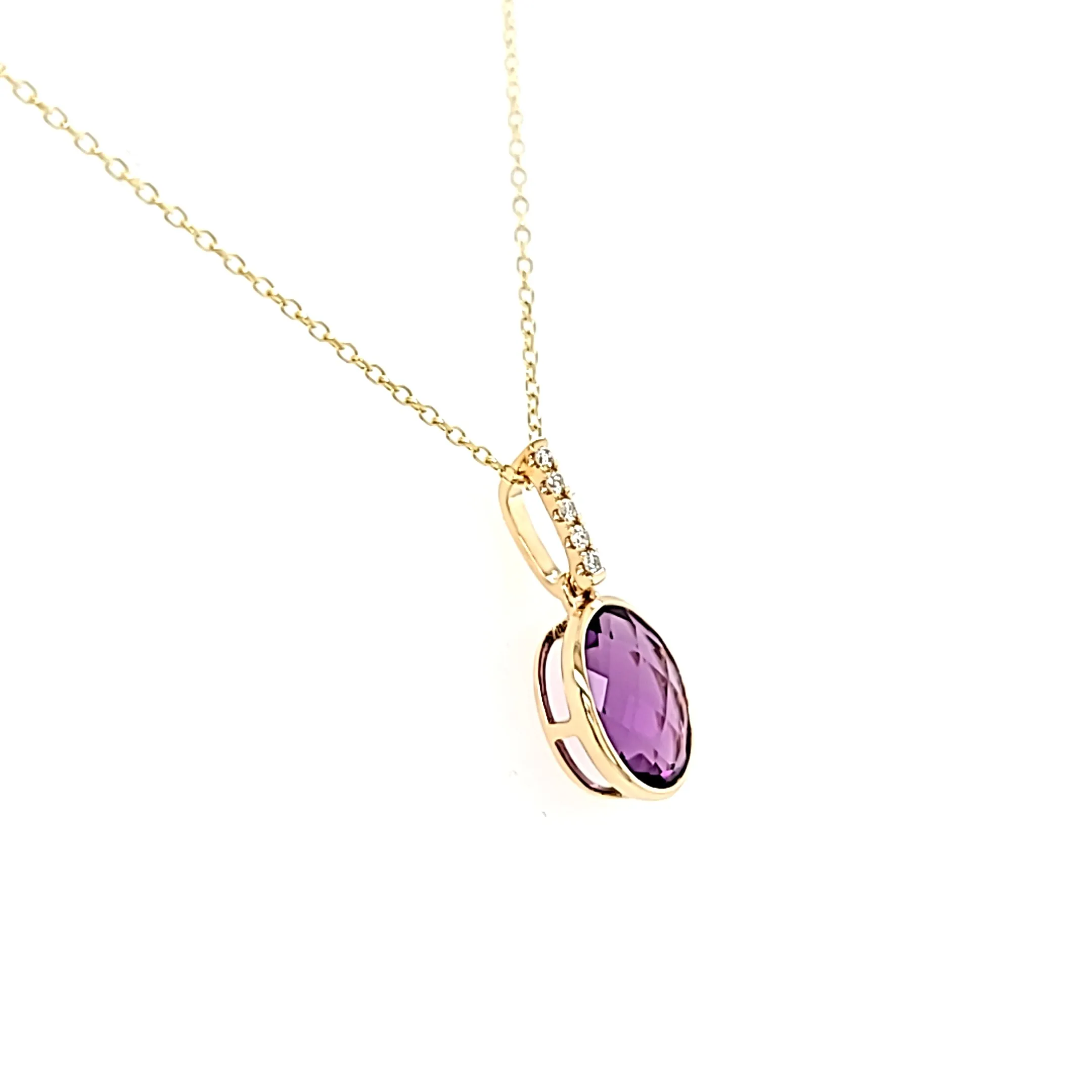 14k Yellow Gold Oval Amethyst Necklace (I8006)