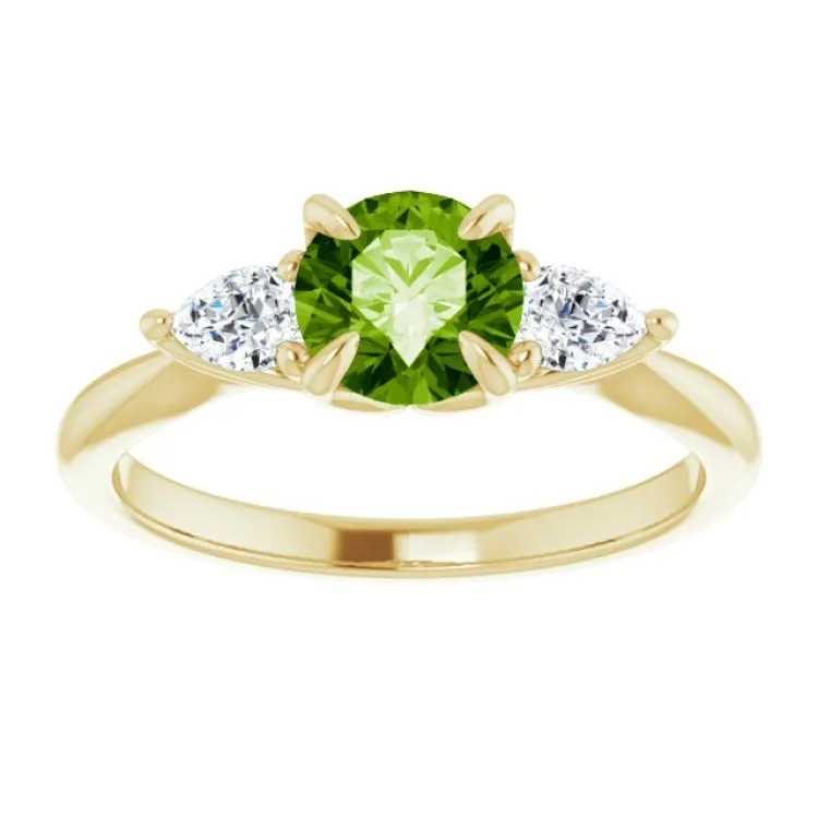 14K Yellow Natural Peridot & 1/4 CTW Natural Diamond Ring