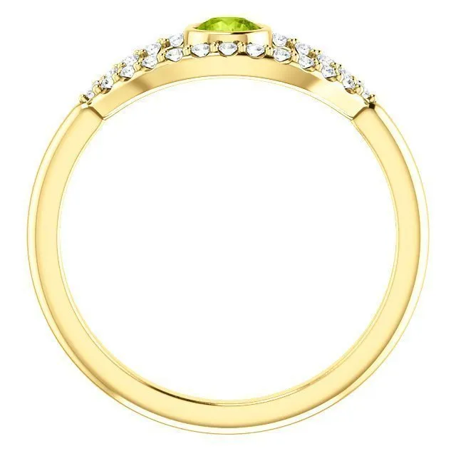 14KT GOLD 0.22 CT PERIDOT & 0.48 CTW WHITE SAPPHIRE EVIL EYE RING