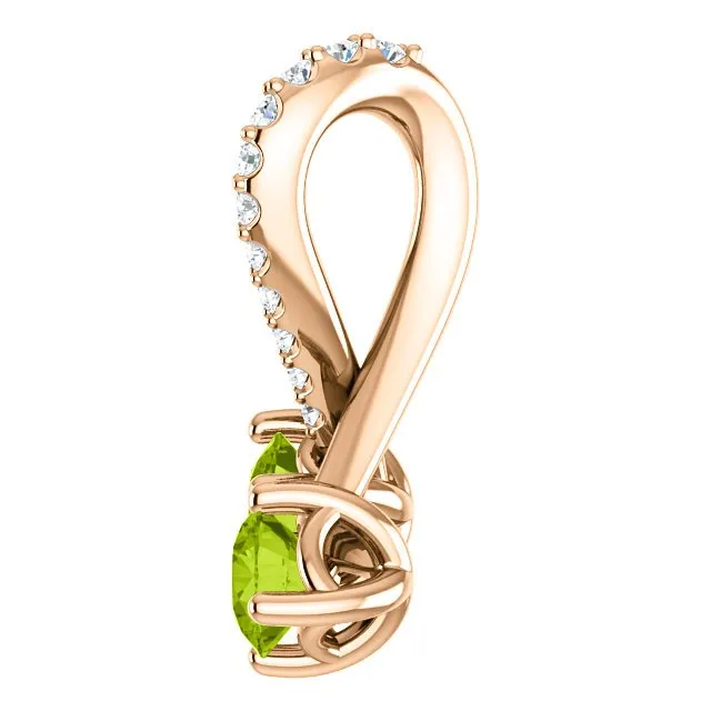 14KT GOLD 0.60 CTW PERIDOT & 0.05 CTW DIAMOND FREEFORM 2 STONE PENDANT