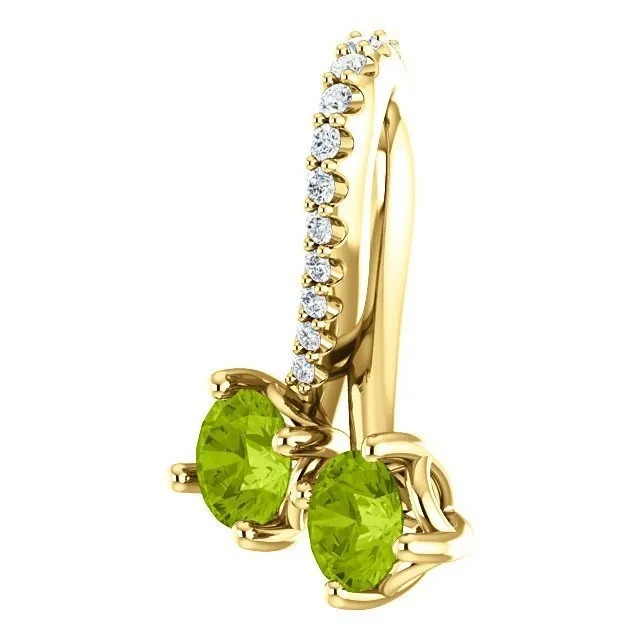 14KT GOLD 0.60 CTW PERIDOT & 0.05 CTW DIAMOND FREEFORM 2 STONE PENDANT