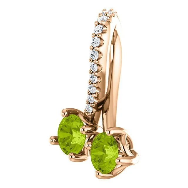 14KT GOLD 0.60 CTW PERIDOT & 0.05 CTW DIAMOND FREEFORM 2 STONE PENDANT