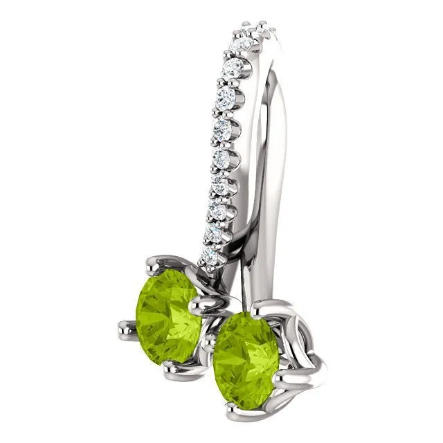 14KT GOLD 0.60 CTW PERIDOT & 0.05 CTW DIAMOND FREEFORM 2 STONE PENDANT