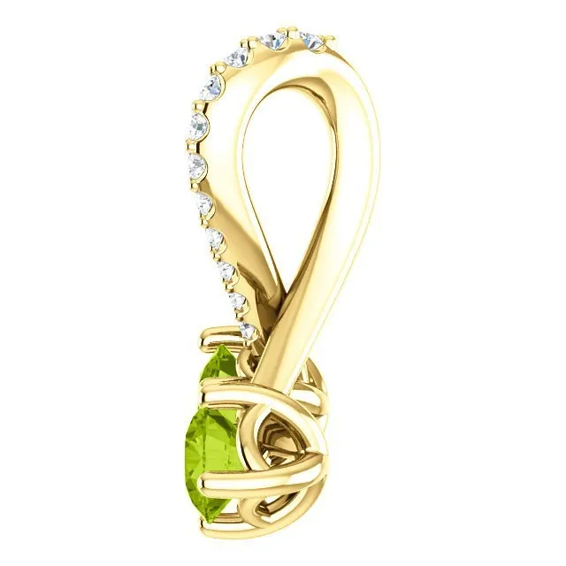 14KT GOLD 0.60 CTW PERIDOT & 0.05 CTW DIAMOND FREEFORM 2 STONE PENDANT