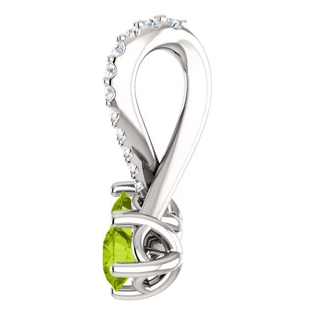 14KT GOLD 0.60 CTW PERIDOT & 0.05 CTW DIAMOND FREEFORM 2 STONE PENDANT