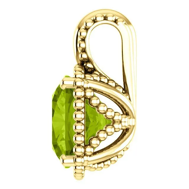 14KT GOLD 2.40 CT PERIDOT BEADED CUSHION PENDANT