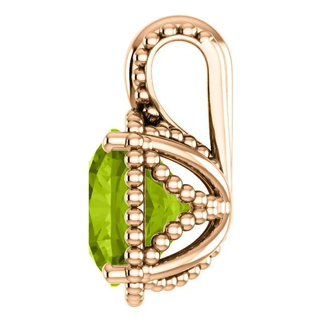 14KT GOLD 2.40 CT PERIDOT BEADED CUSHION PENDANT