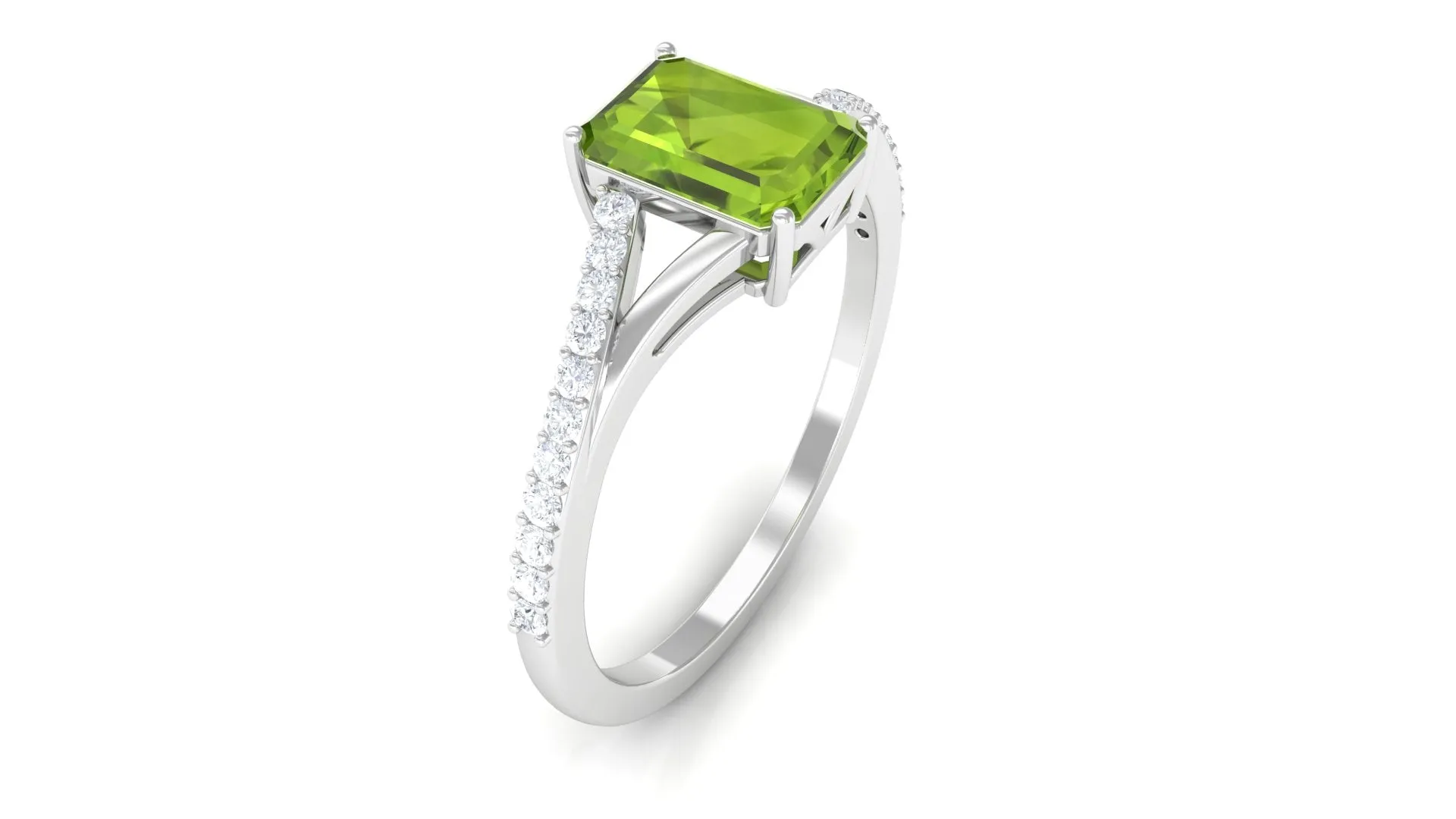 1.50 CT Split Shank Peridot Solitaire Ring with Diamond Accent