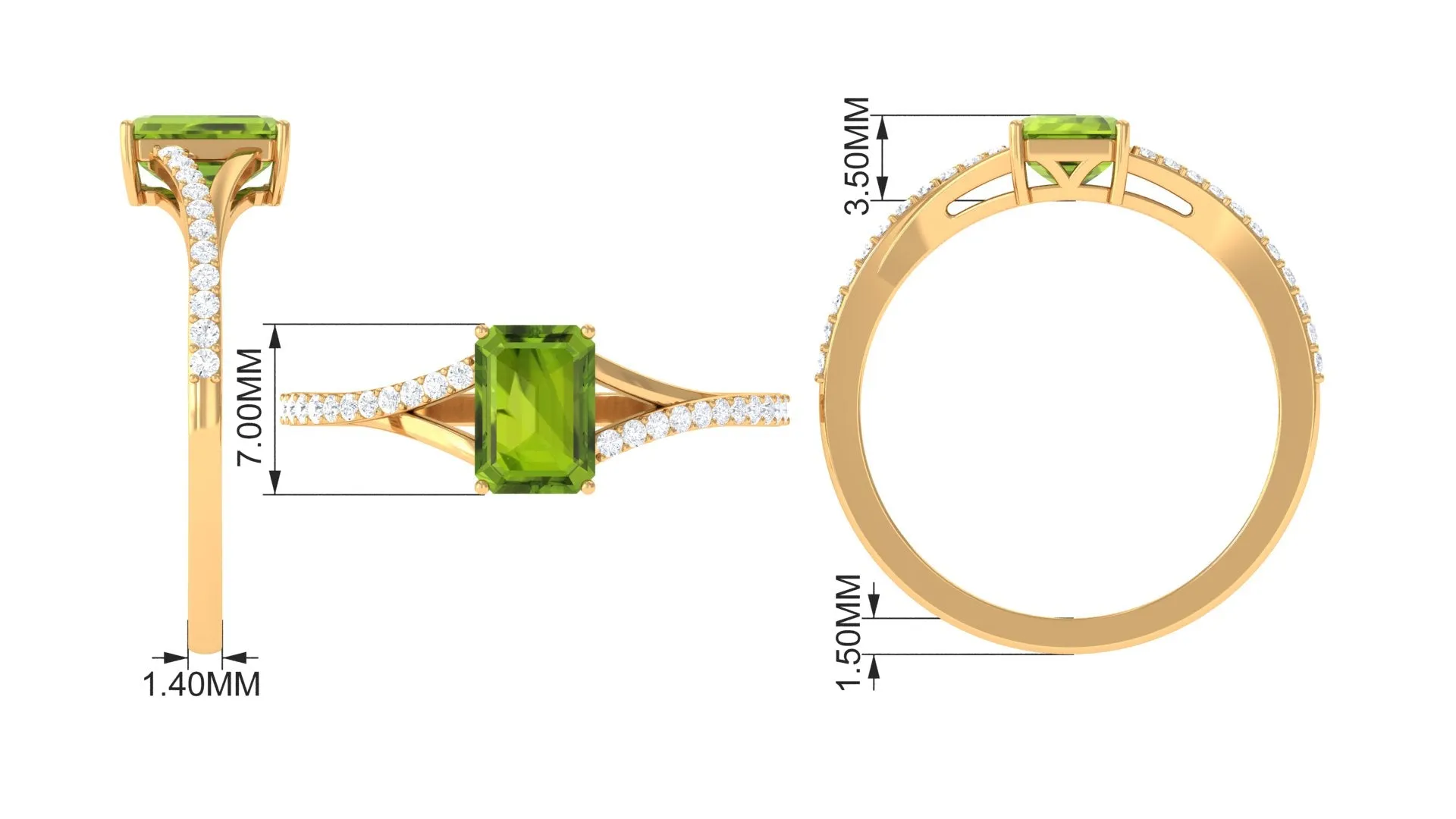 1.50 CT Split Shank Peridot Solitaire Ring with Diamond Accent