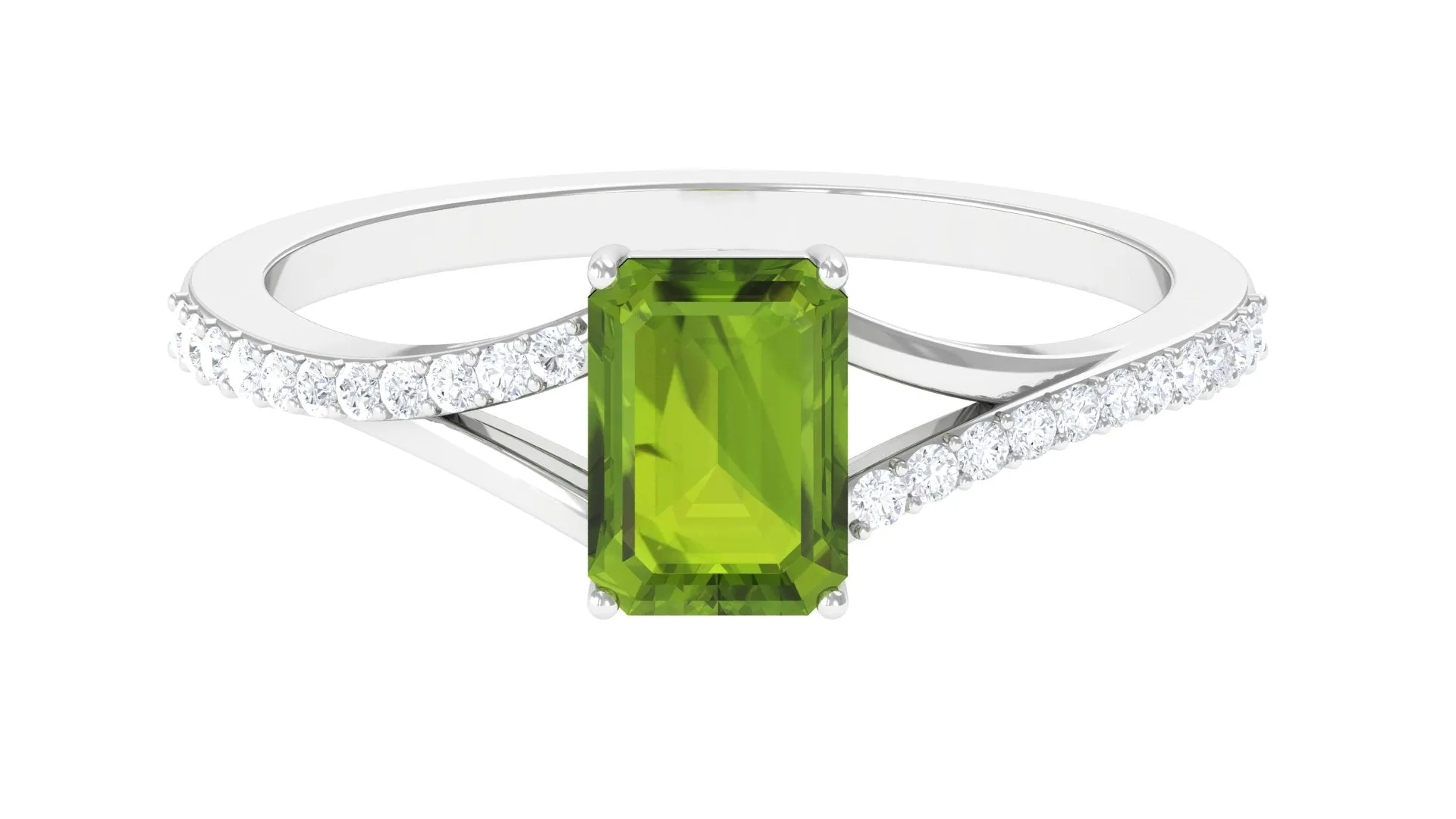 1.50 CT Split Shank Peridot Solitaire Ring with Diamond Accent