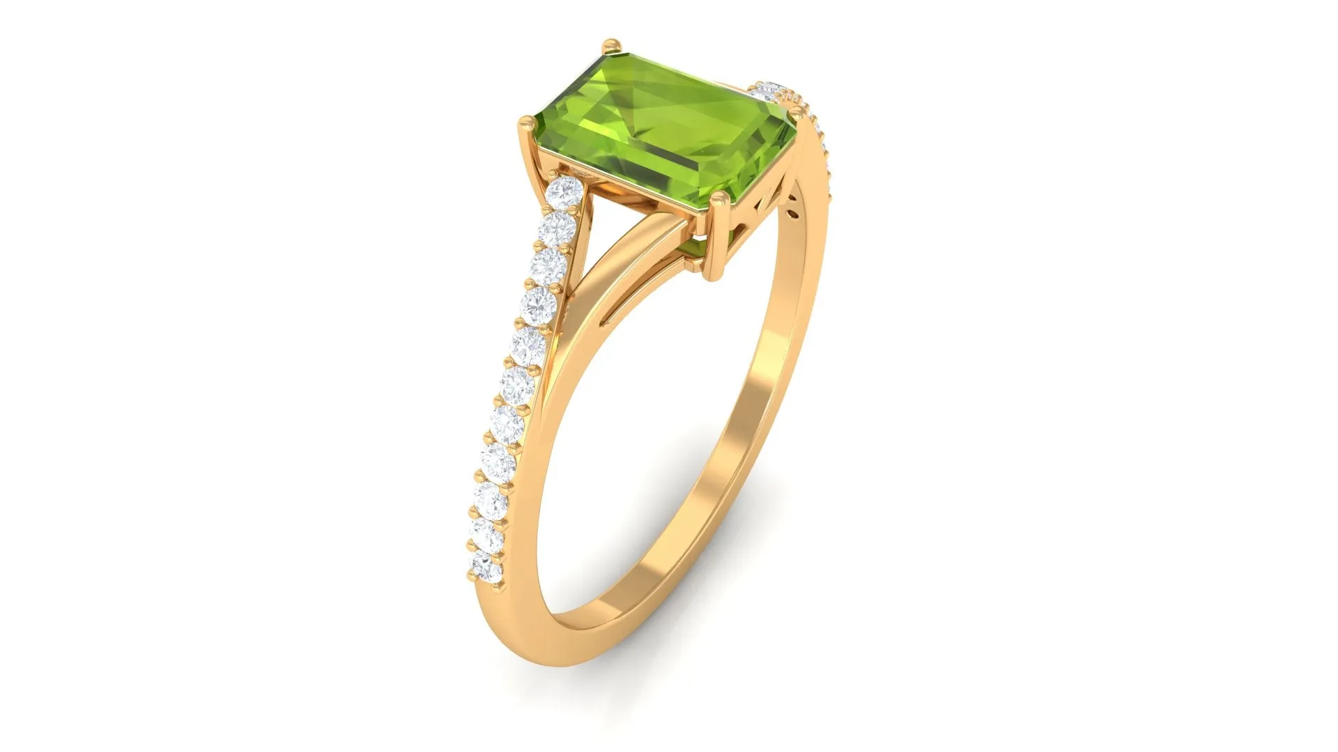 1.50 CT Split Shank Peridot Solitaire Ring with Diamond Accent