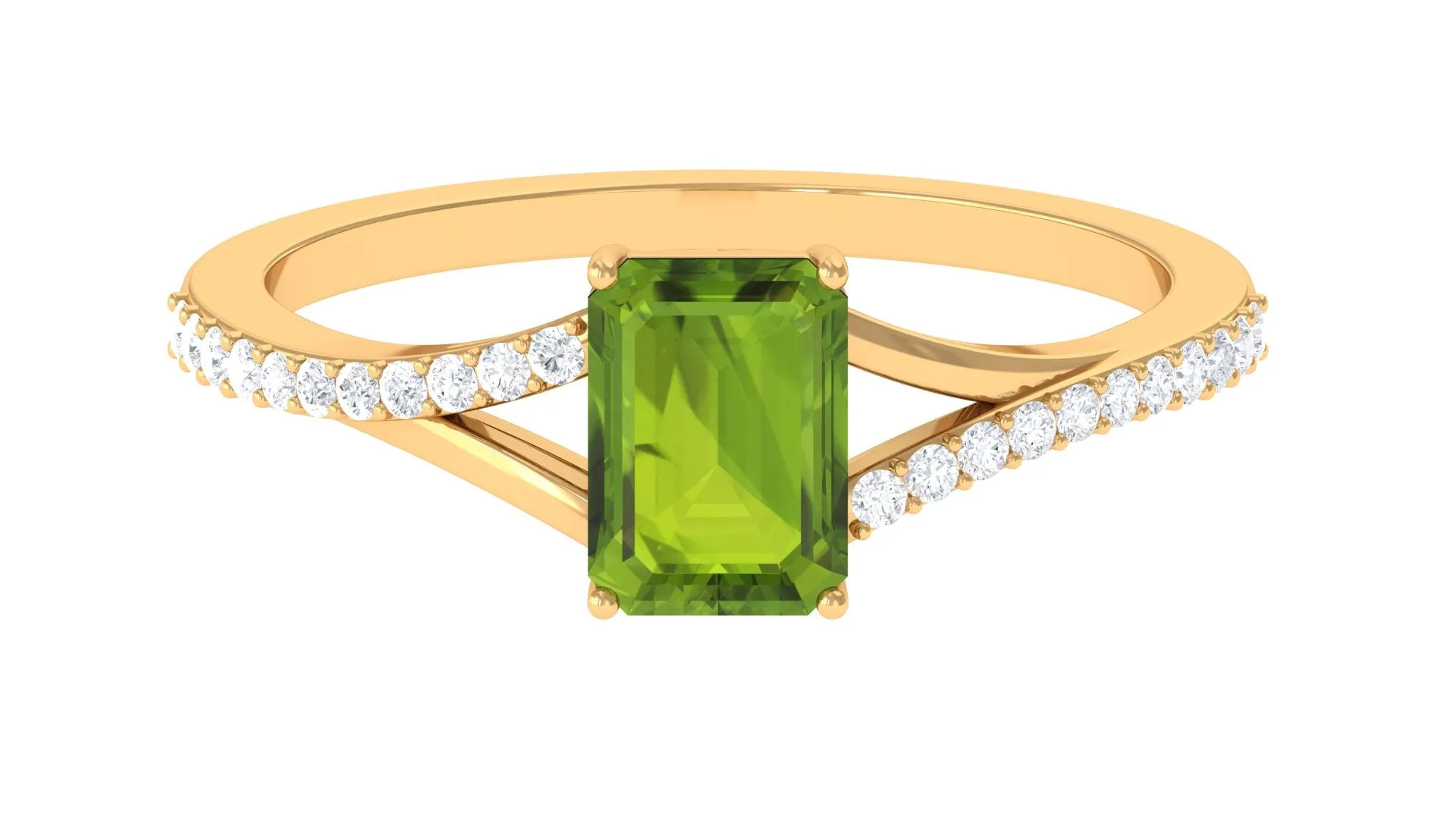 1.50 CT Split Shank Peridot Solitaire Ring with Diamond Accent